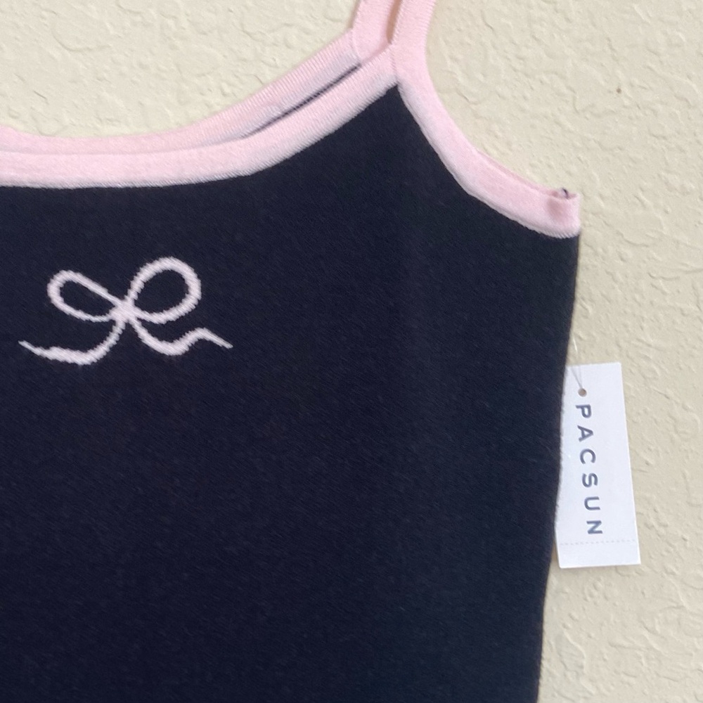Pacsun Sweater Tank Black/Pink Bow Knit Cropped Top Women’s M NWT - Picture 8 of 13